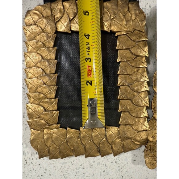 Celia Landman Gold Metal Leaf Photo Frames 5x7 4x6 Pair Thick Glass Quality Vtg - Picture 10 of 16